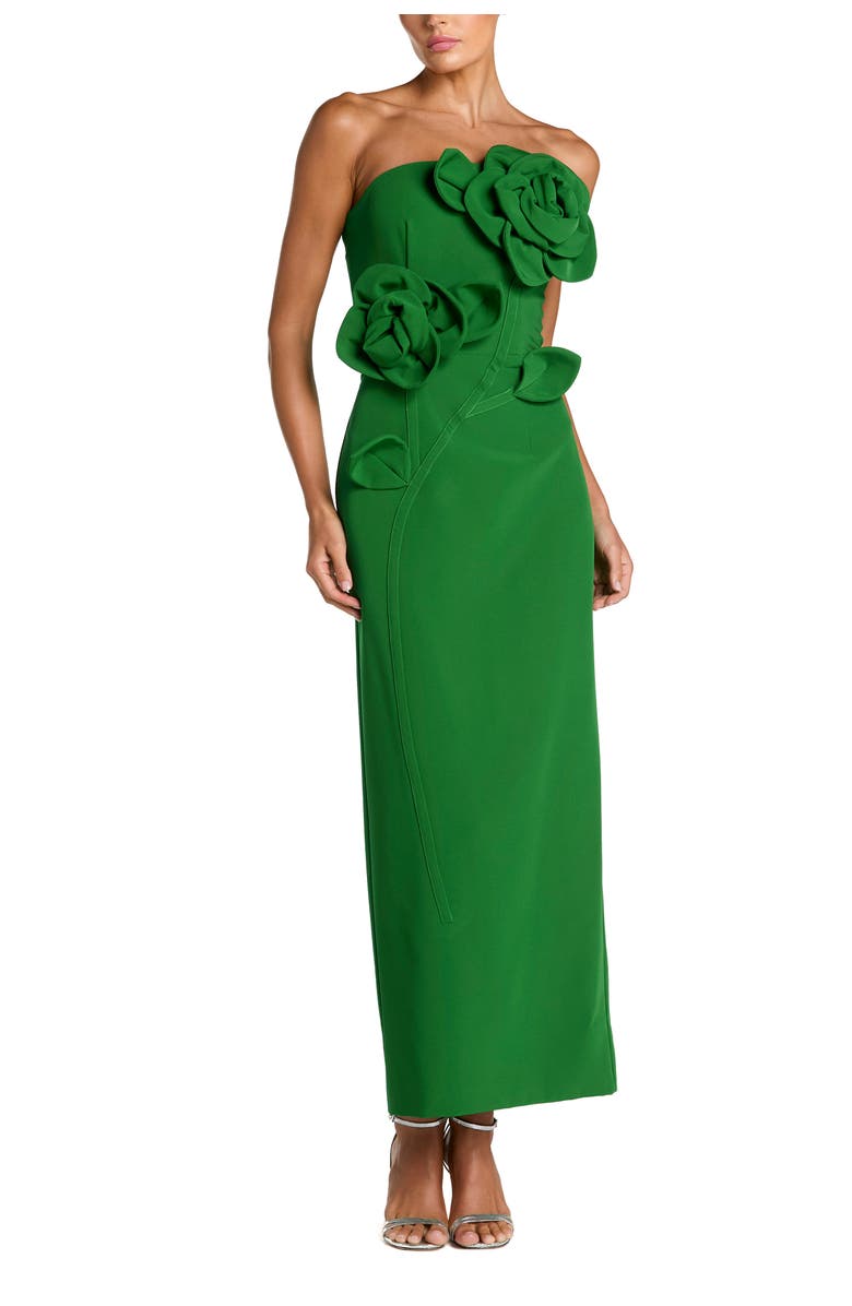 Mac Duggal Petite Crepe Strapless Midi Dress with 3D Flower Detail, Main, color,