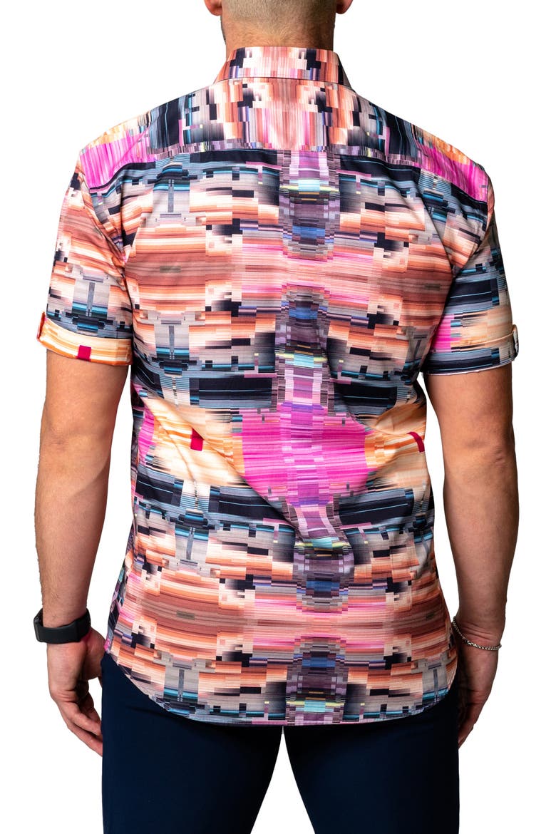 Galileo Glitch Multi Short Sleeve Contemporary Fit Button-Up Shirt, Alternate, color, PINK MULTI