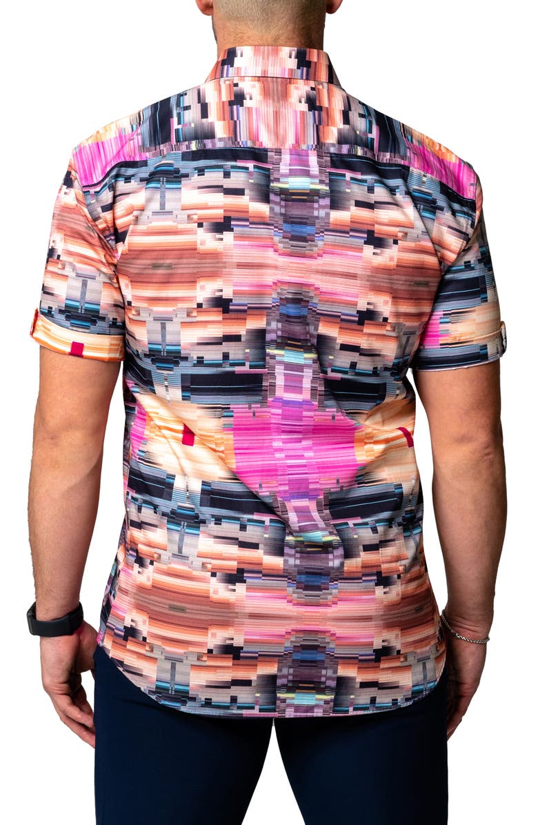 Maceoo Galileo Glitch Multi Short Sleeve Contemporary Fit Button-Up Shirt, Alternate, color, Pink Multi