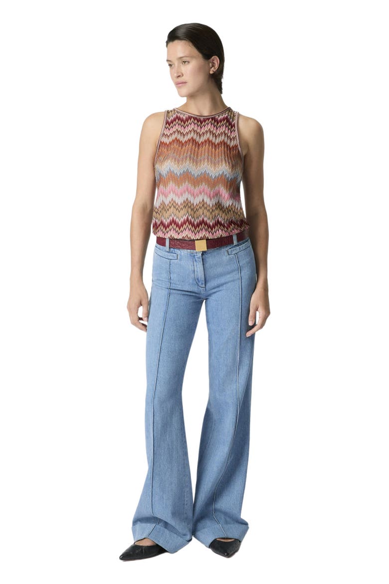 Sleeveless Top In Viscose Chevron With Snake Motif, Main, color, Pink & Rust