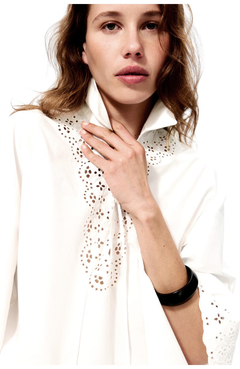 H&M Broderie-anglaise Cotton Popover Shirt, Main, color, White