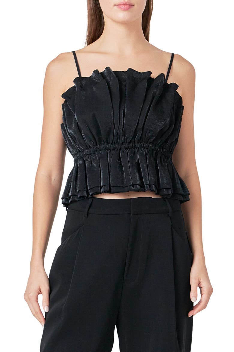 Sheen Ruffled<br />Crop Camisole, Main, color, BLACK