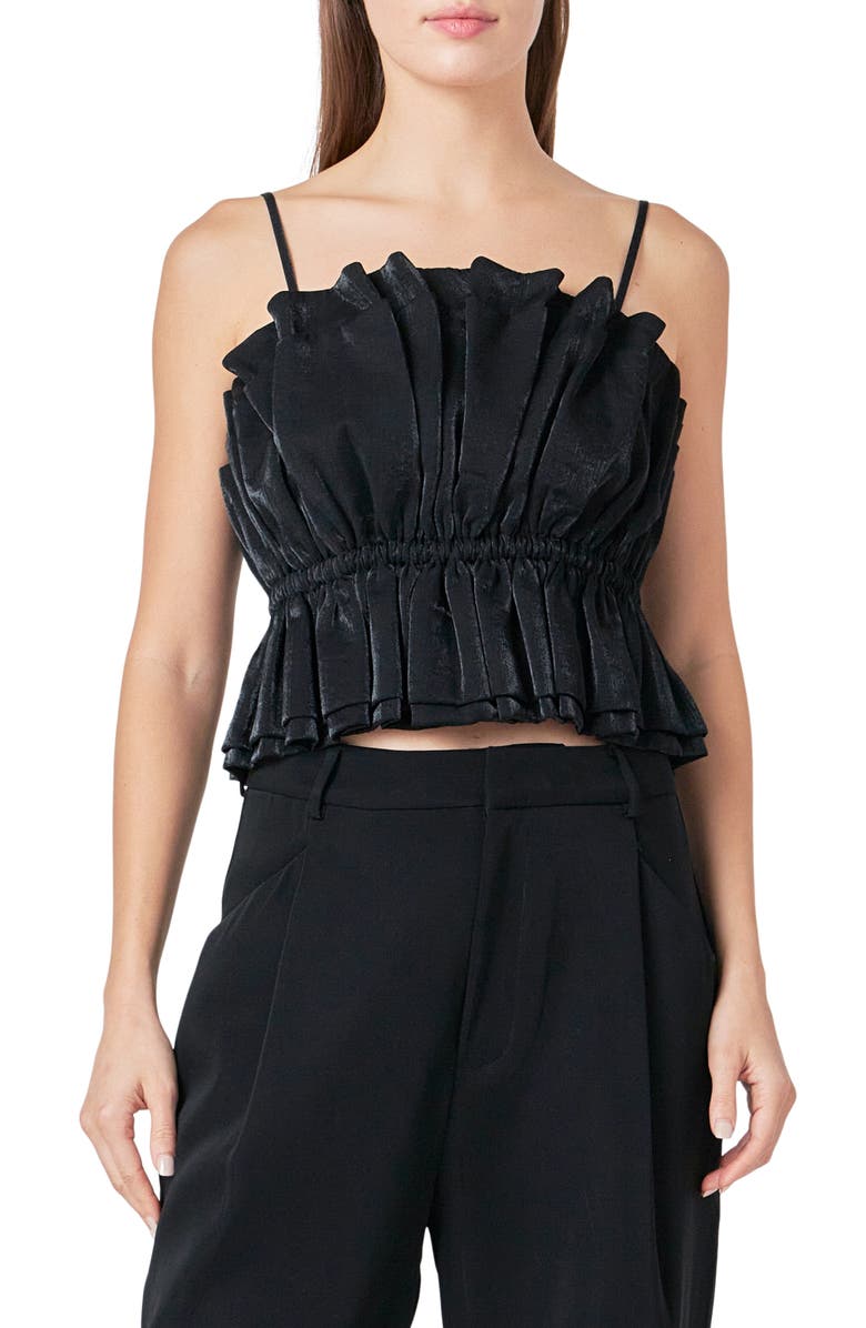Endless Rose Sheen Ruffled<br />Crop Camisole, Main, color, Black
