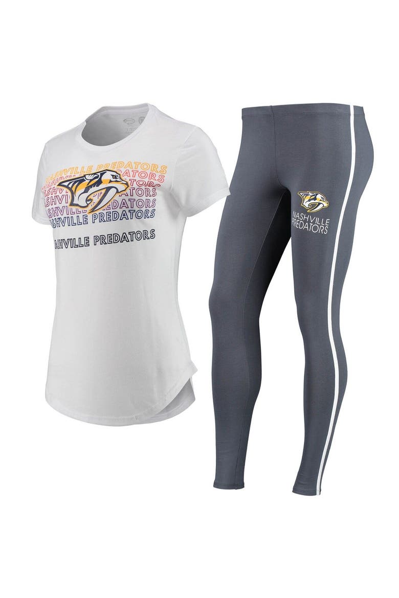 Women's Concepts Sport White/Charcoal Nashville Predators Sonata T-Shirt & Leggings Set, Main, color, White