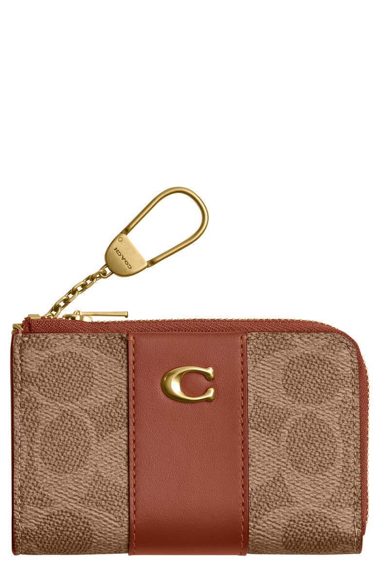 COACH Essential Signature Coated Canvas & Leather Card Case, Main, color, 