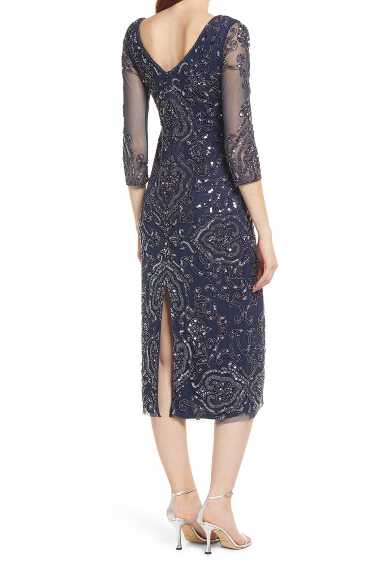 Sequin & Beaded Cocktail Sheath Dress, Alternate, color, SLATE 421