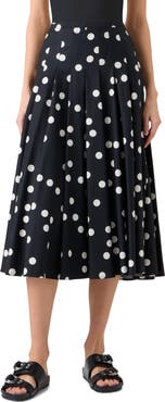 Akris punto Pleated Polka Dot Cotton Sateen Midi Skirt