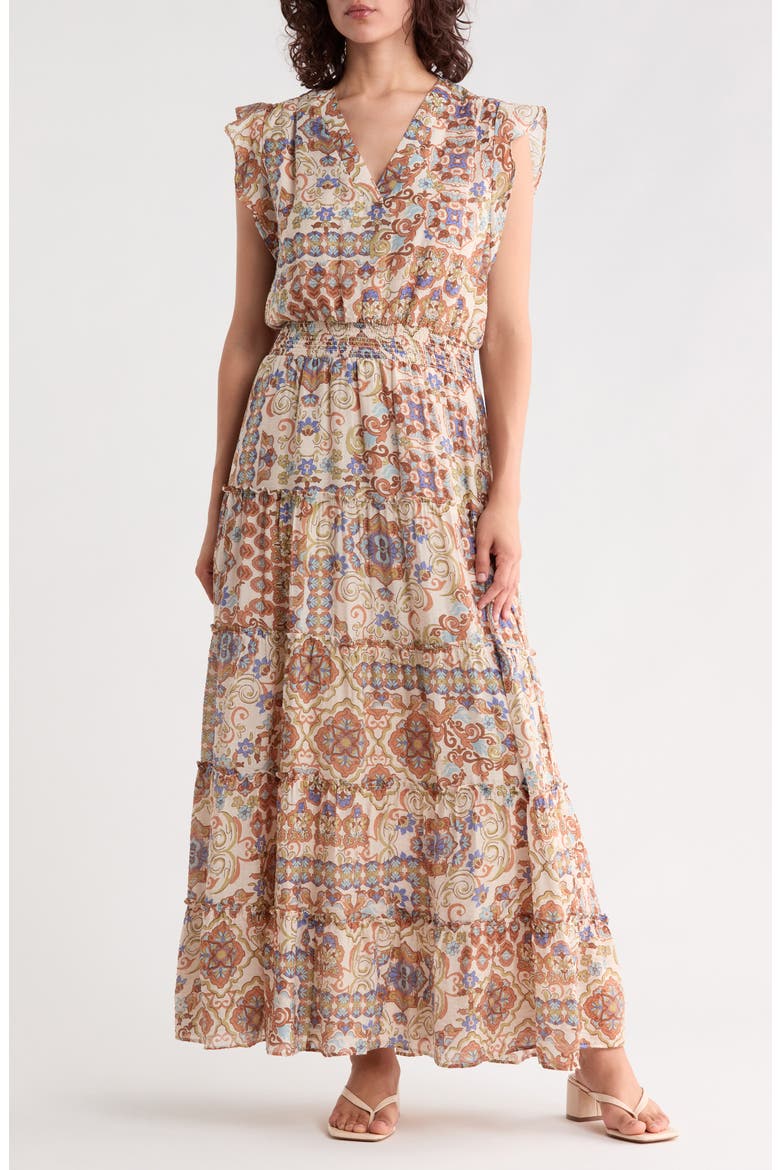 V-Neck Tiered Maxi Dress, Main, color, EMPERADOR