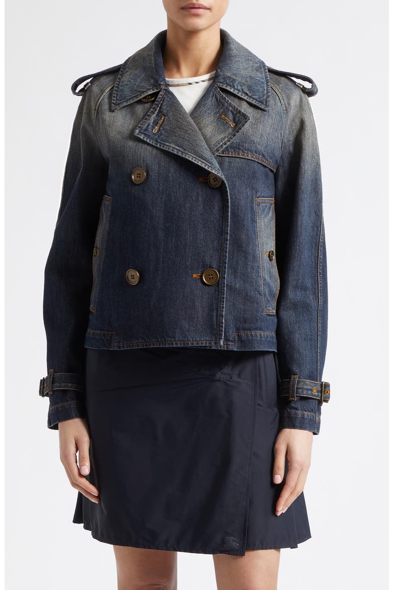 Mayfair Crop Denim Trench Jacket, Main, color, MID BLUE
