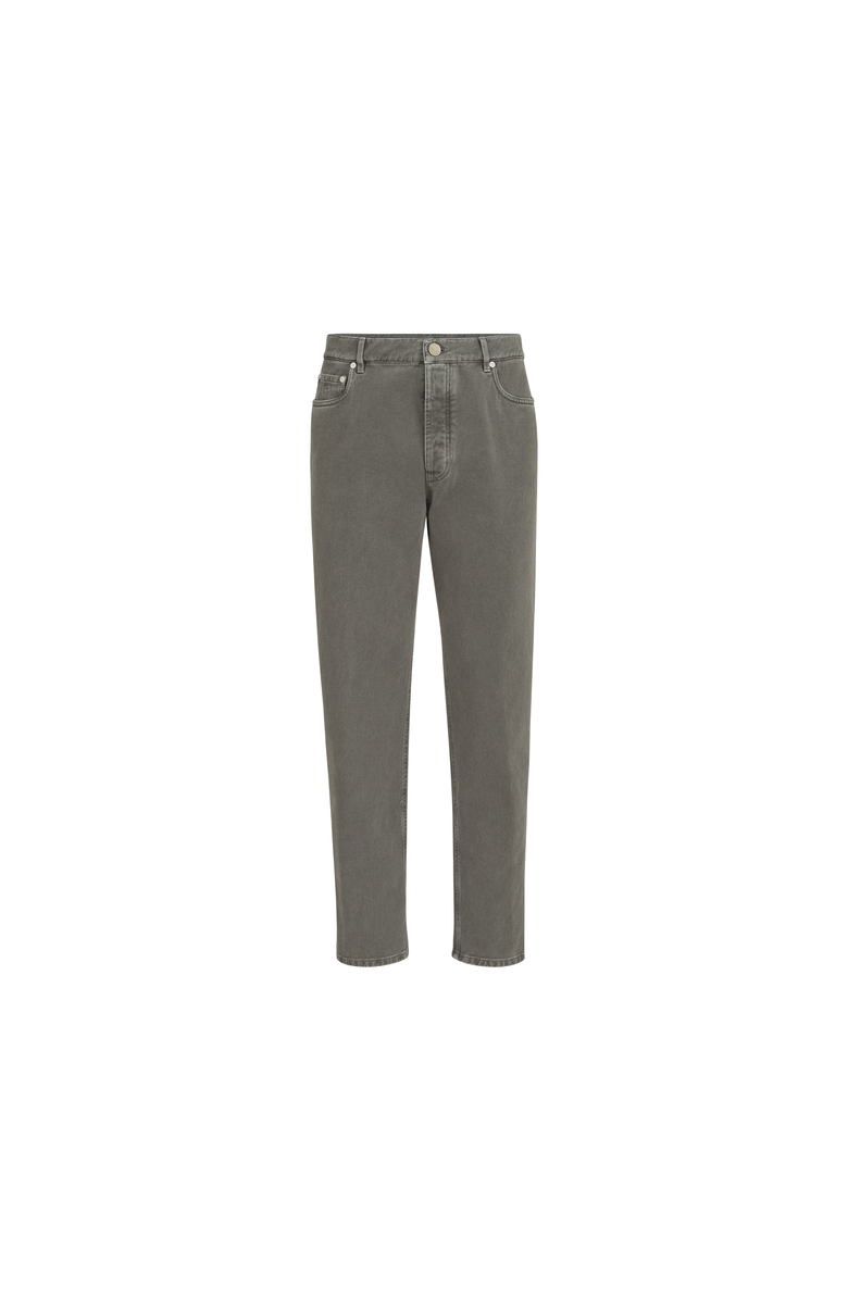 Brunello Cucinelli Garment-dyed denim iconic fit five-pocket trousers, Alternate, color, Grey