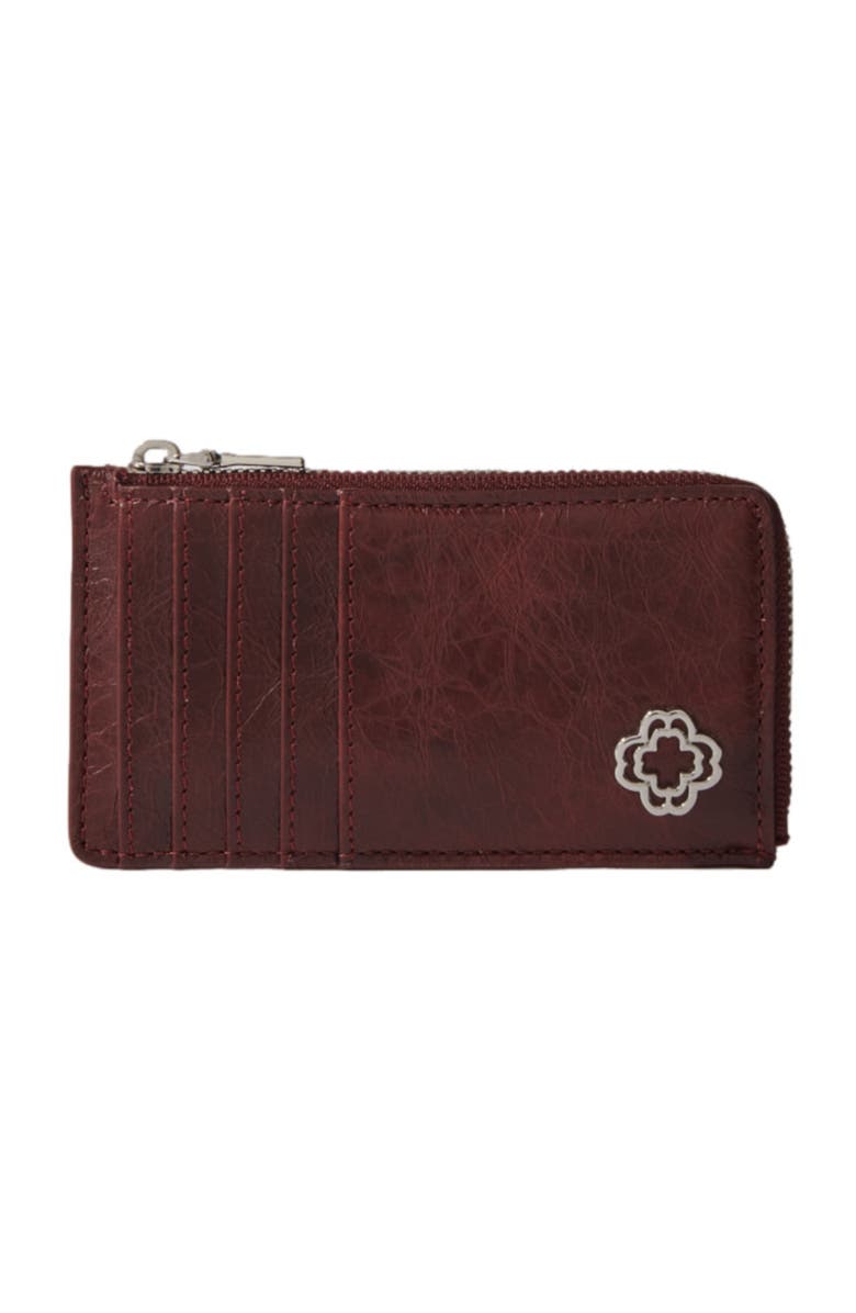 maje Crackled leather cardholder, Main, color, Burgundy