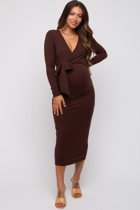 Ribbed Long Sleeve Wrap Dress