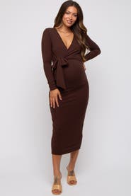 PinkBlush Ribbed Long Sleeve Wrap Dress