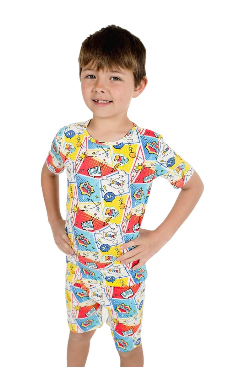 Comic Hero Kids 2-Piece Short Sleeve & Shorts Pajama Set, Alternate, color, Comic Hero