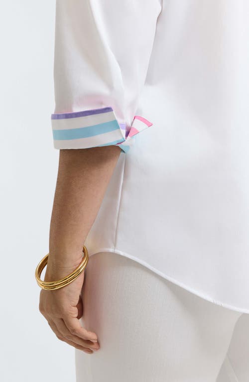 Foxcroft Charlie Colorful Mixed Stripe Button-up Shirt In Matte Sateen Ombre Stripe