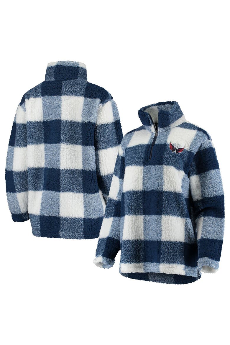 Women's G-III 4Her by Carl Banks Navy/White Washington Capitals Plaid Sherpa Quarter-Zip Jacket, Main, color, Navy
