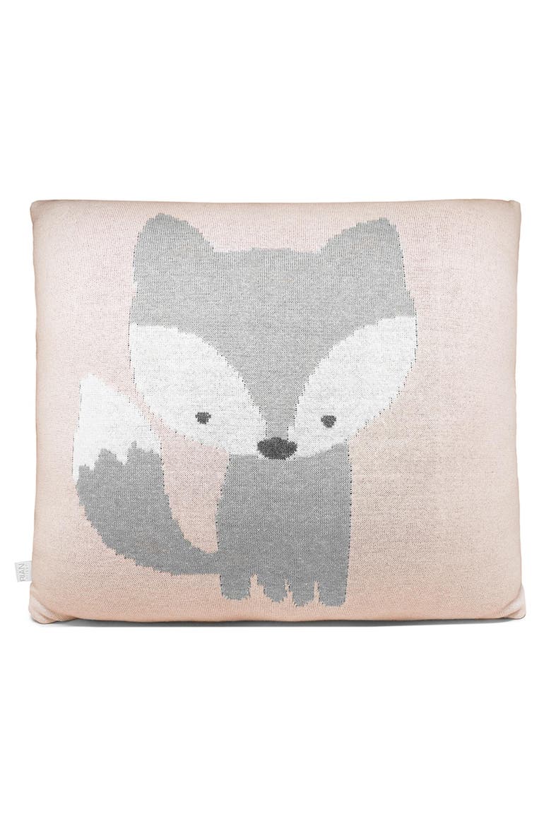 Fox Square Throw Pillow, Main, color, LIGHT PINK