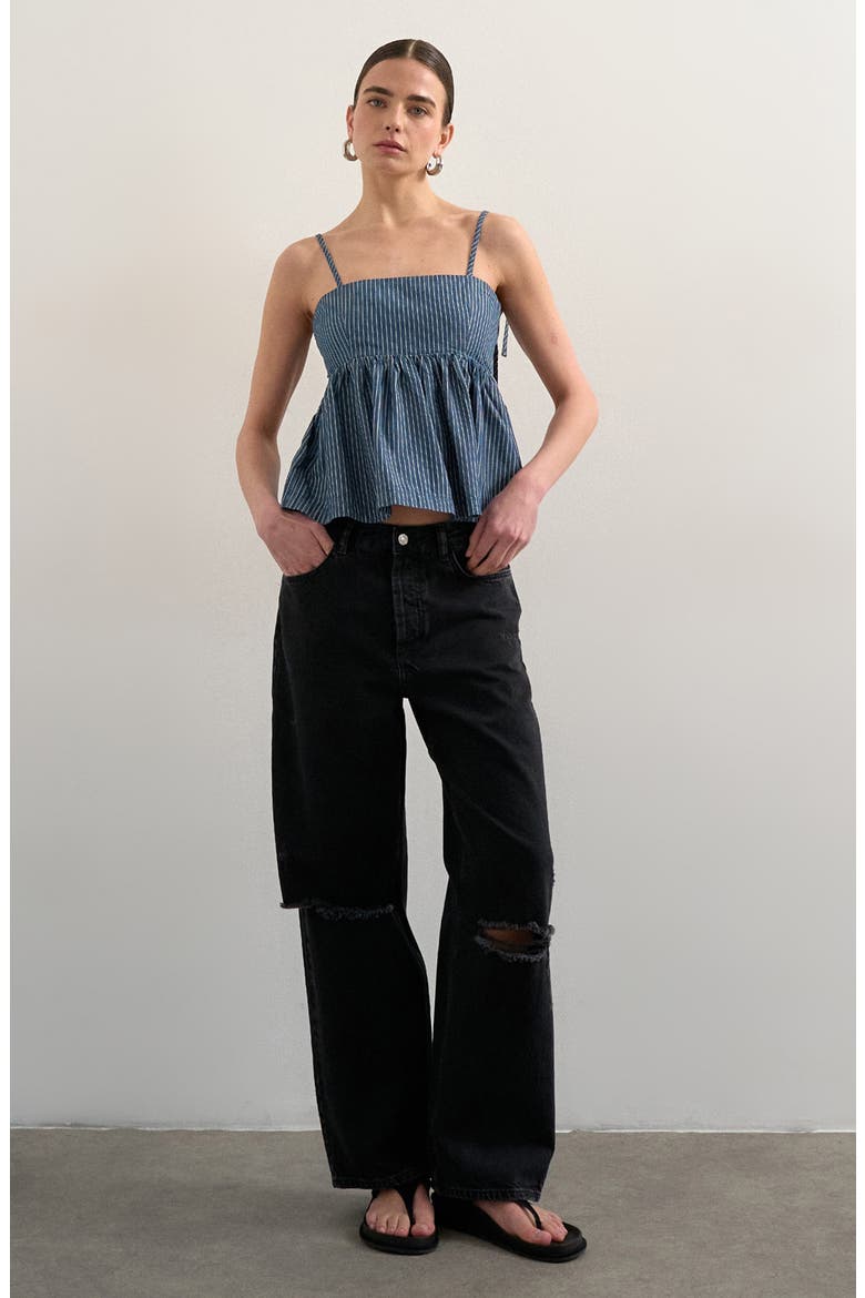 Pinstripe Denim Strappy Cami, Main, color, MEDIUM BLUE