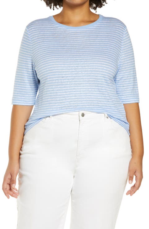 Stripe Crewneck Slub Jersey T-Shirt (Plus Size)
