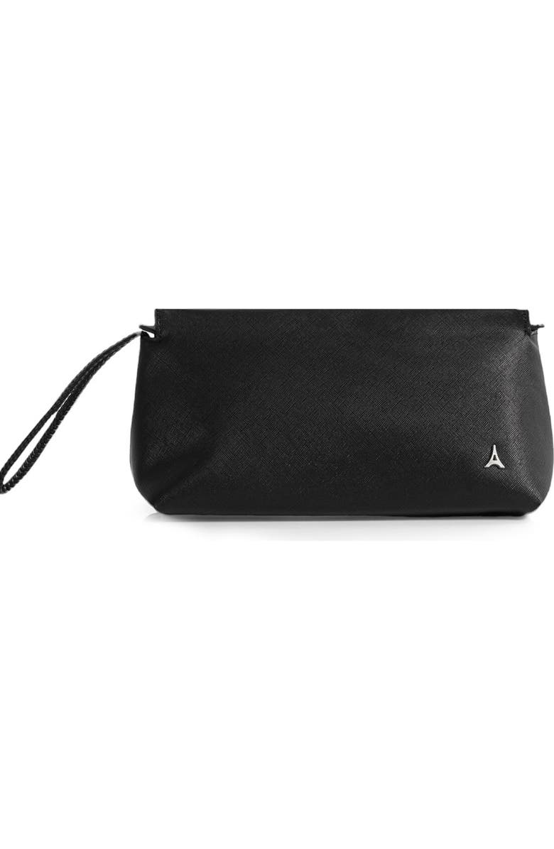 Manière De Voir Jessy Textured Leather Washbag, Main, color, Black