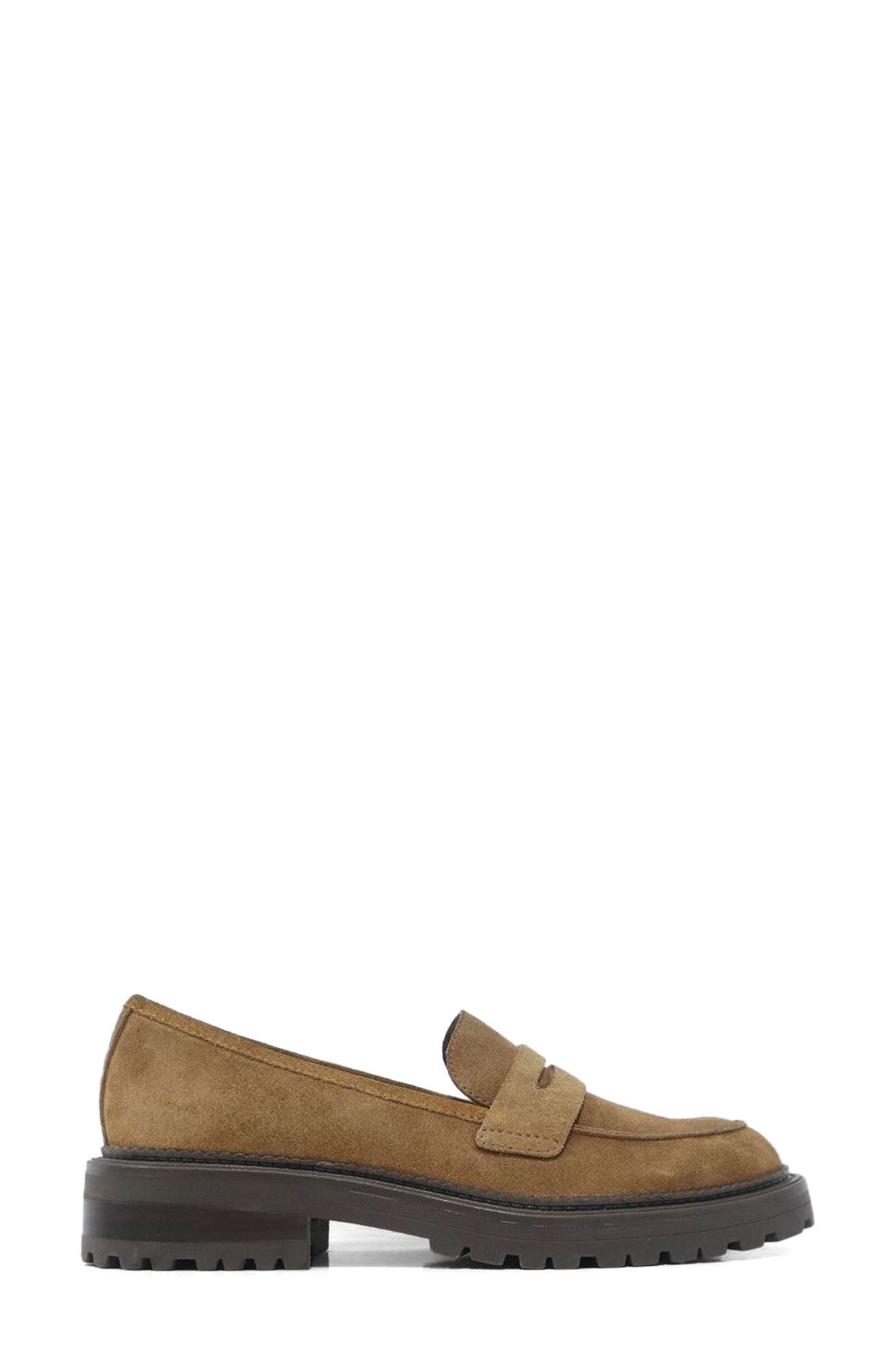 Kenneth Cole Fatima Lug Sole Penny Loafer, Alternate, color, Caramel Suede