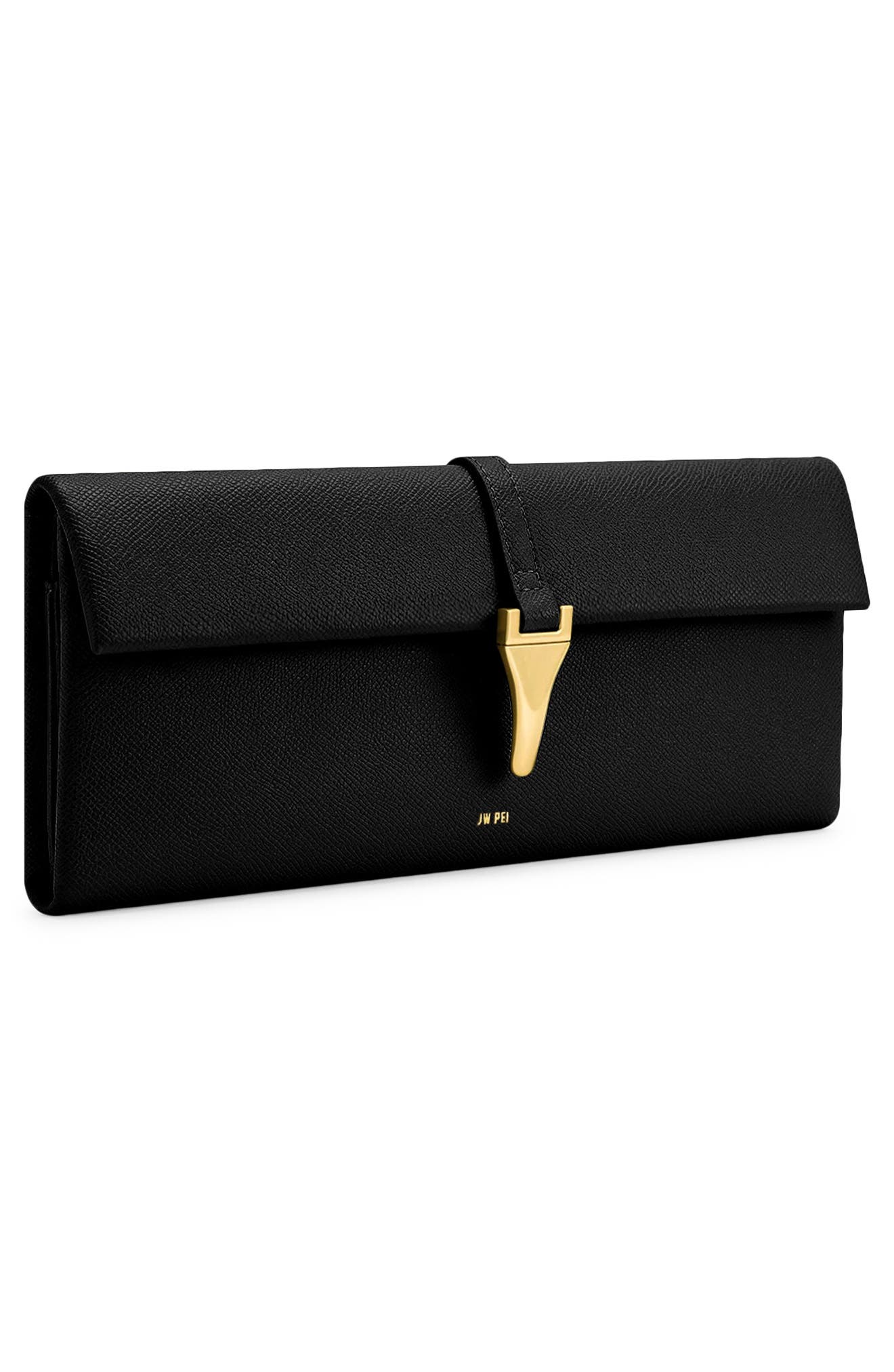 Zaria Pebbled Faux Leather Clutch, Alternate, color, BLACK