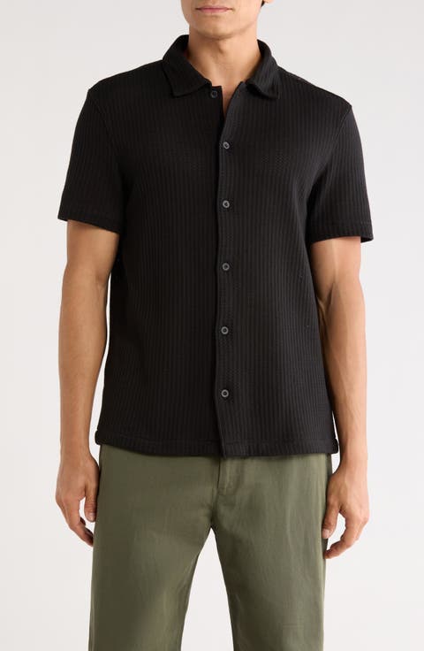 Cotton Blend Pointelle Button-Up Shirt