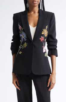 Cinq à Sept Sequin Floral Scrunched Sleeve Blazer