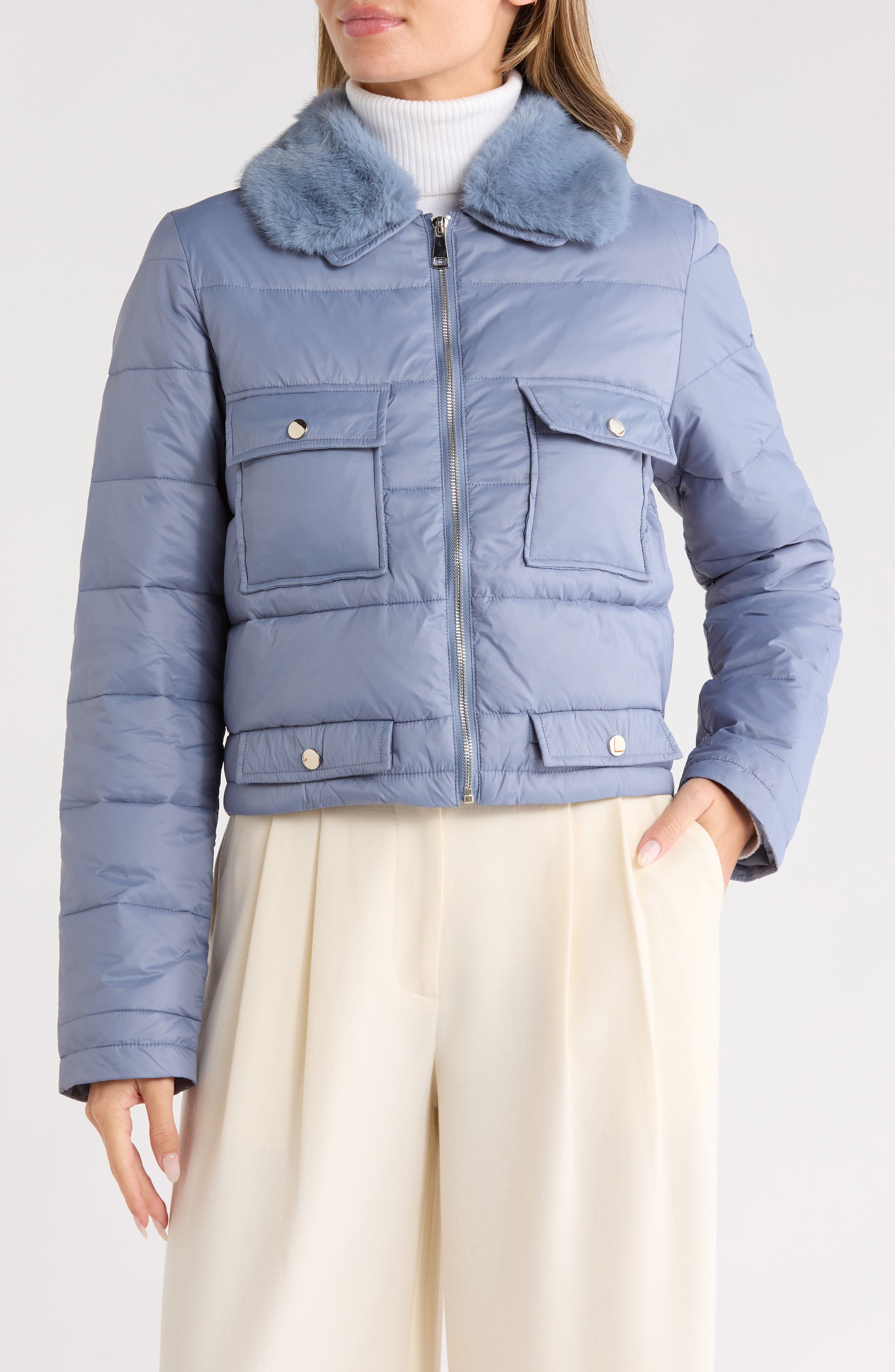 La Fiorentina Faux Fur Collared Puffer Jacket