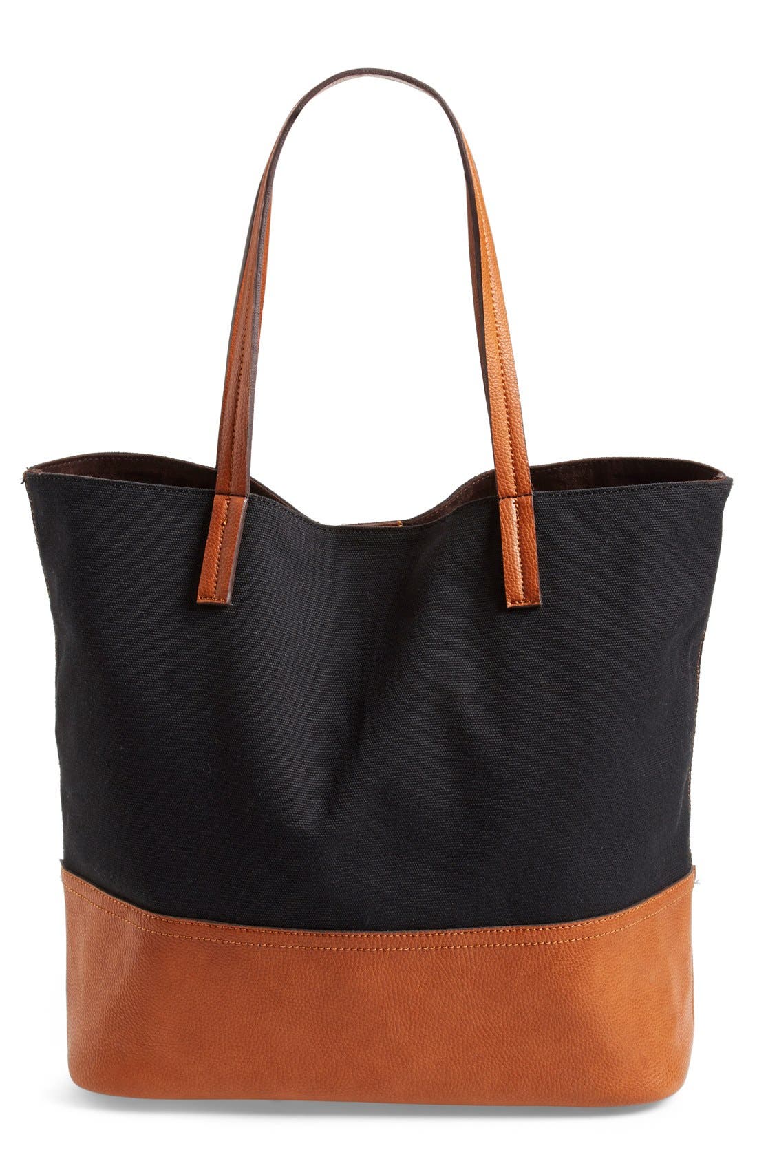 Canvas Tote, Main, color, BLACK/ COGNAC