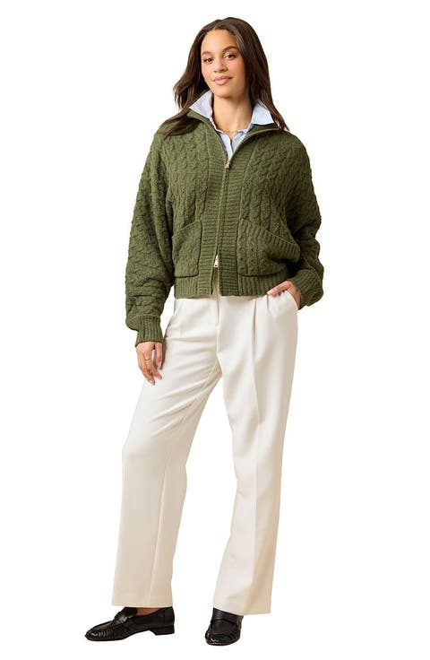 Cable Knit Marshmallow Funnel Neck Double Zip Jacket