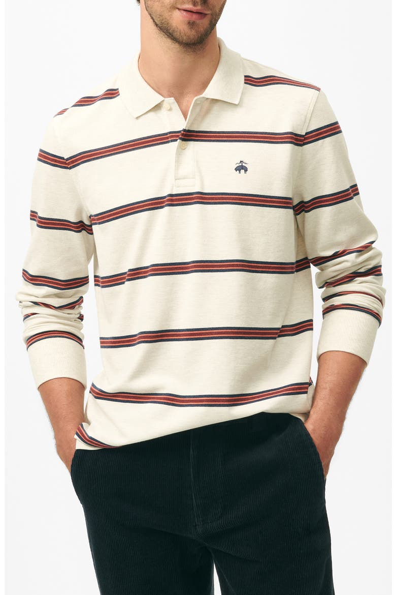 Stripe Long Sleeve Cotton Polo, Main, color, WHITE MULTI