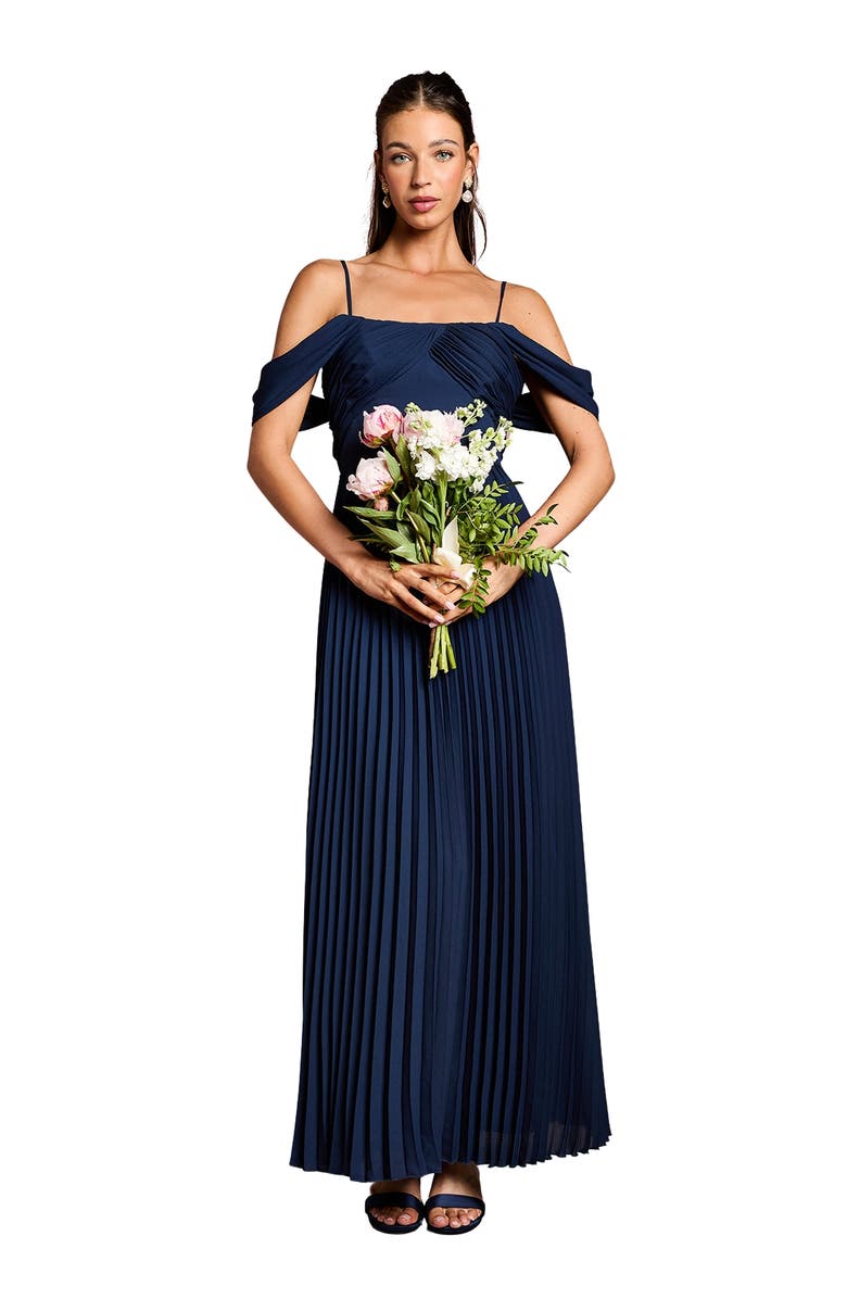 Coast Bardot Pleated Maxi Bridesmaid Dress, Main, color, Navy