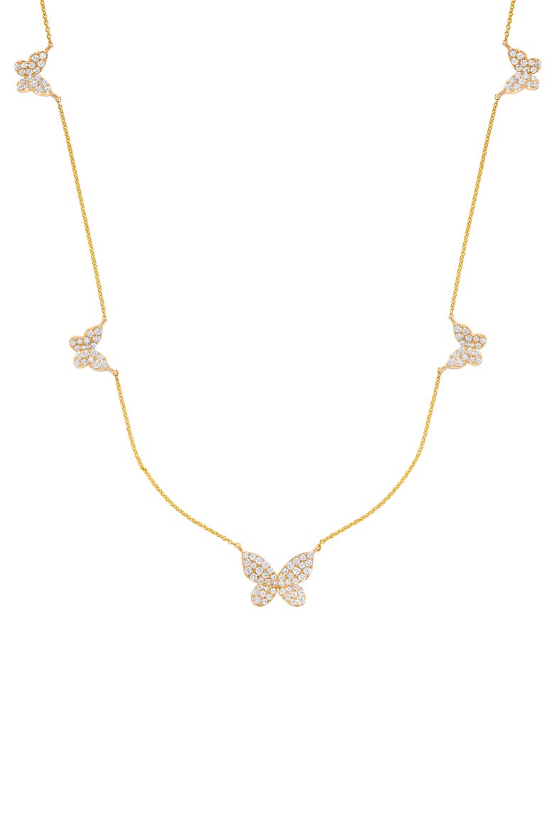 Butterfly Diamond Station Necklace, Main, color, 14K YELLOW GOLD