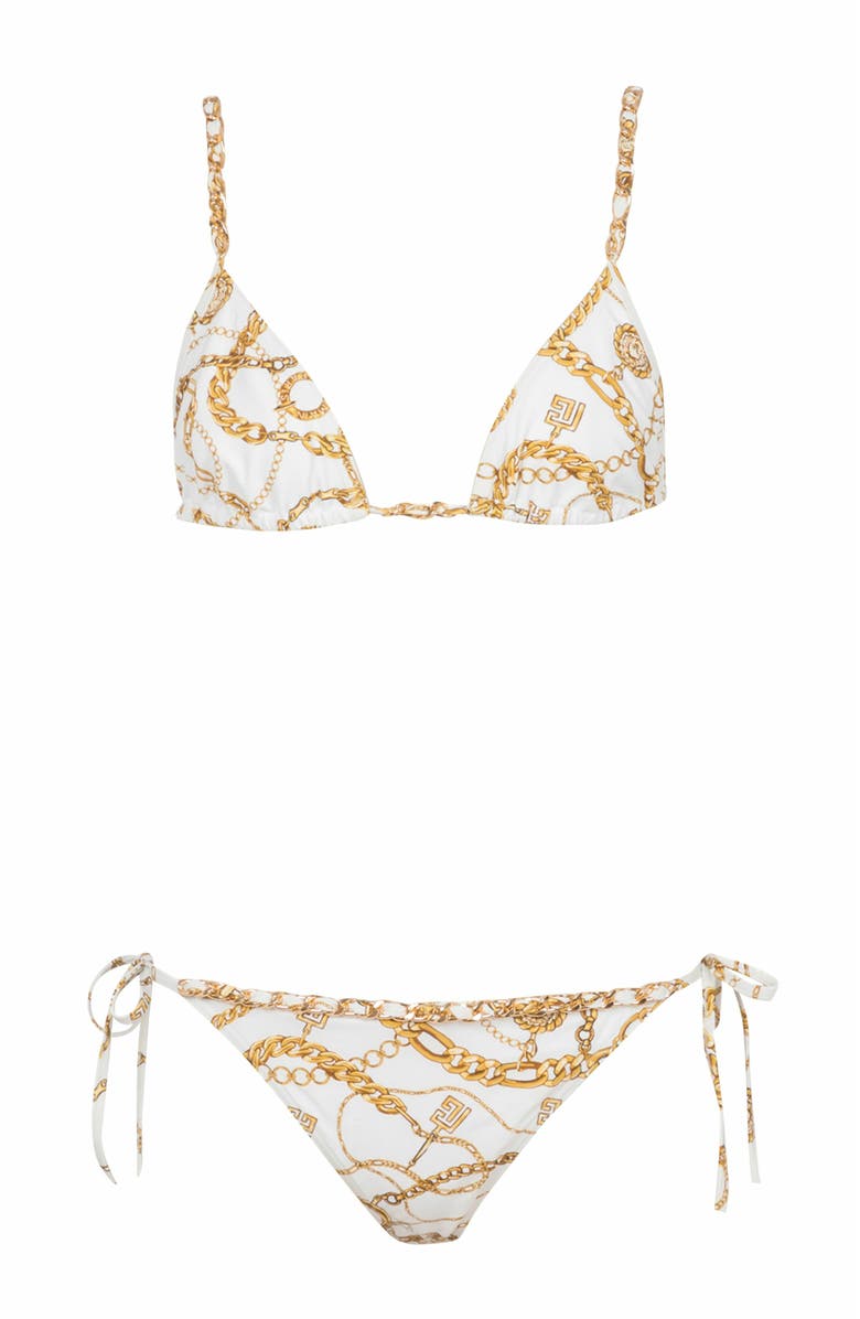 Balmain Chaînes Pattern Printed Two-Piece Swimsuit, Alternate, color, Gold