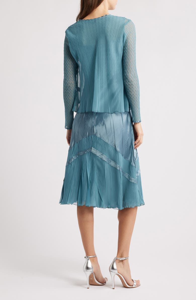 Komarov Textured Charmeuse & Chiffon Dress & Jacket Set, Alternate, color, Silver Blue