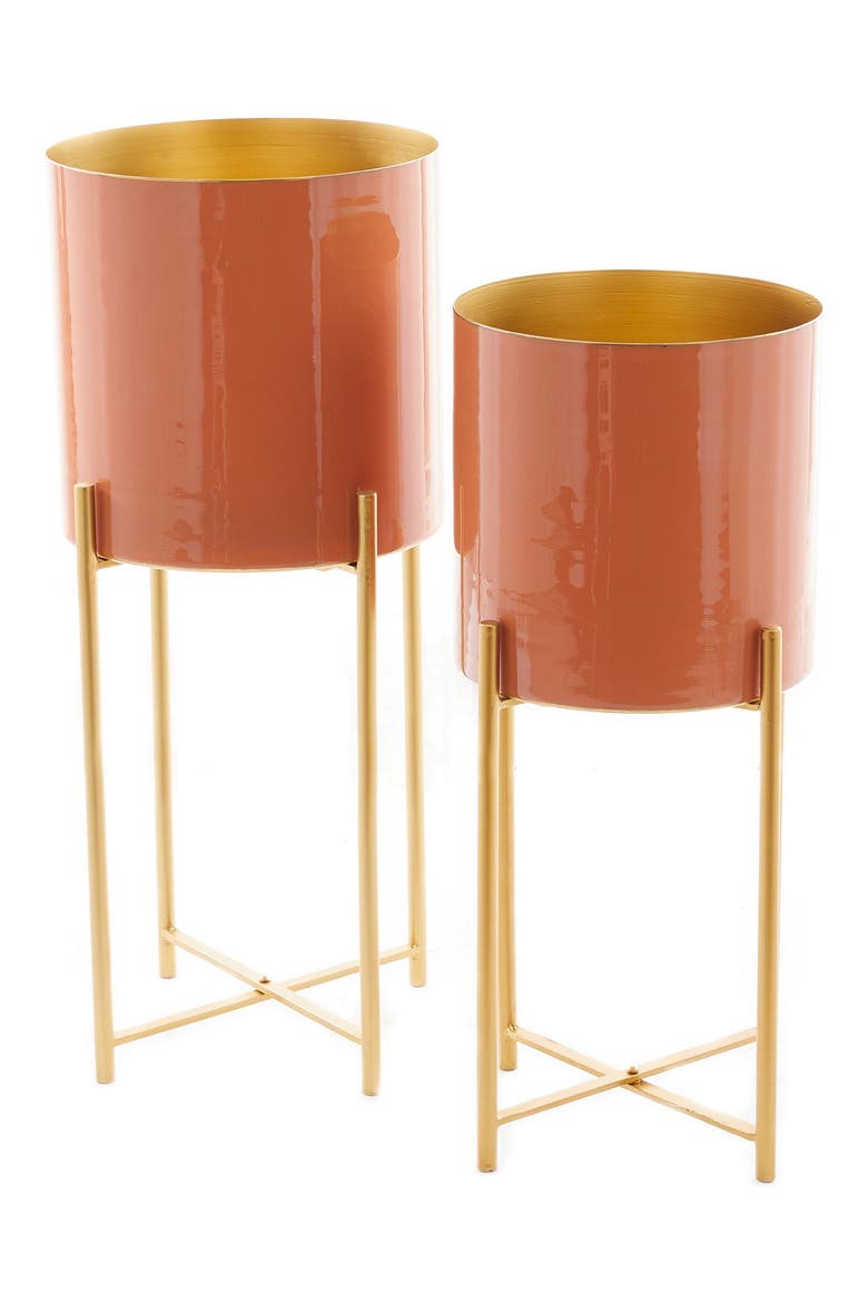 Orange Metal Contemporary Planter with Removable Stand, Alternate, color, ORANGE
