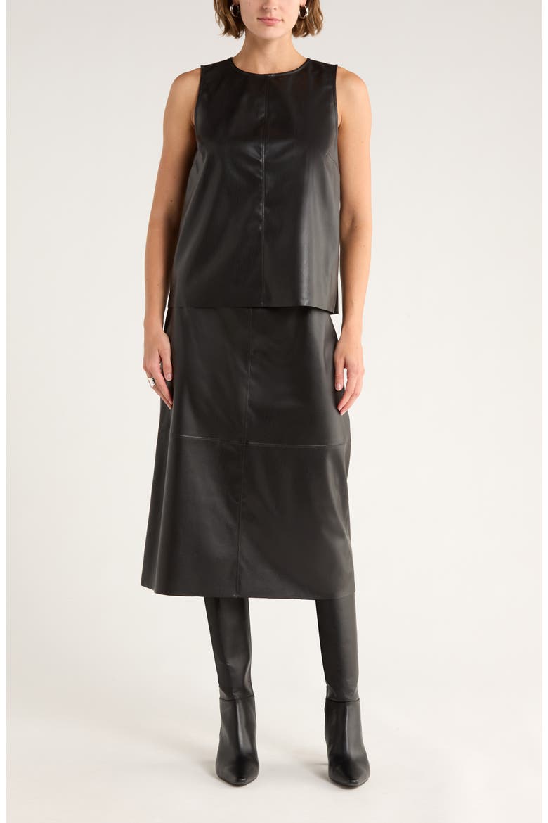 Faux Leather Midi Skirt, Main, color, BLACK