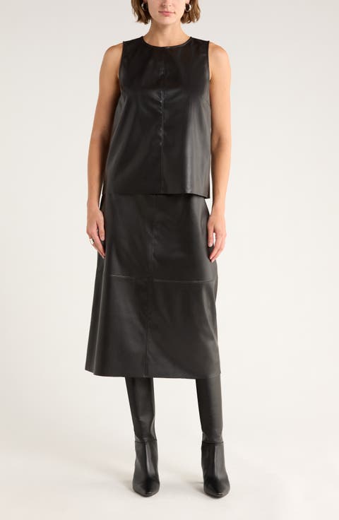 Faux Leather Midi Skirt