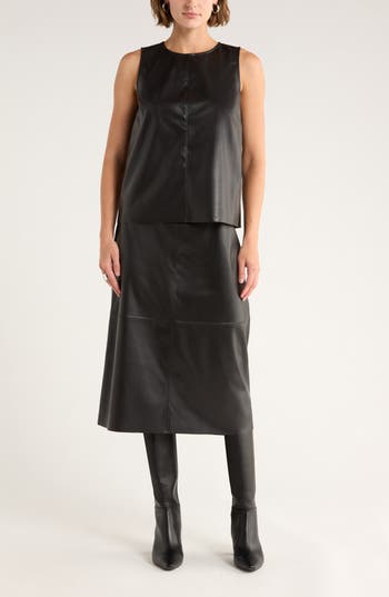 Nordstrom Rack Faux Leather Midi Skirt In Black
