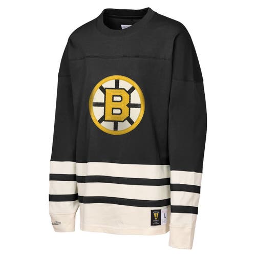 Mitchell & Ness Youth Black Boston Bruins Chainstitch Heavyweight Long Sleeve Top In Black