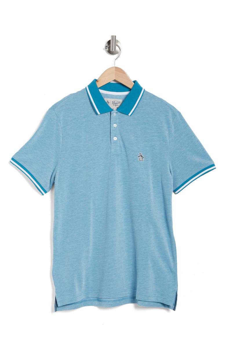 Original Penguin Birdseye Tipped Cotton Piqué Polo, Alternate, color, Mosaic Blue