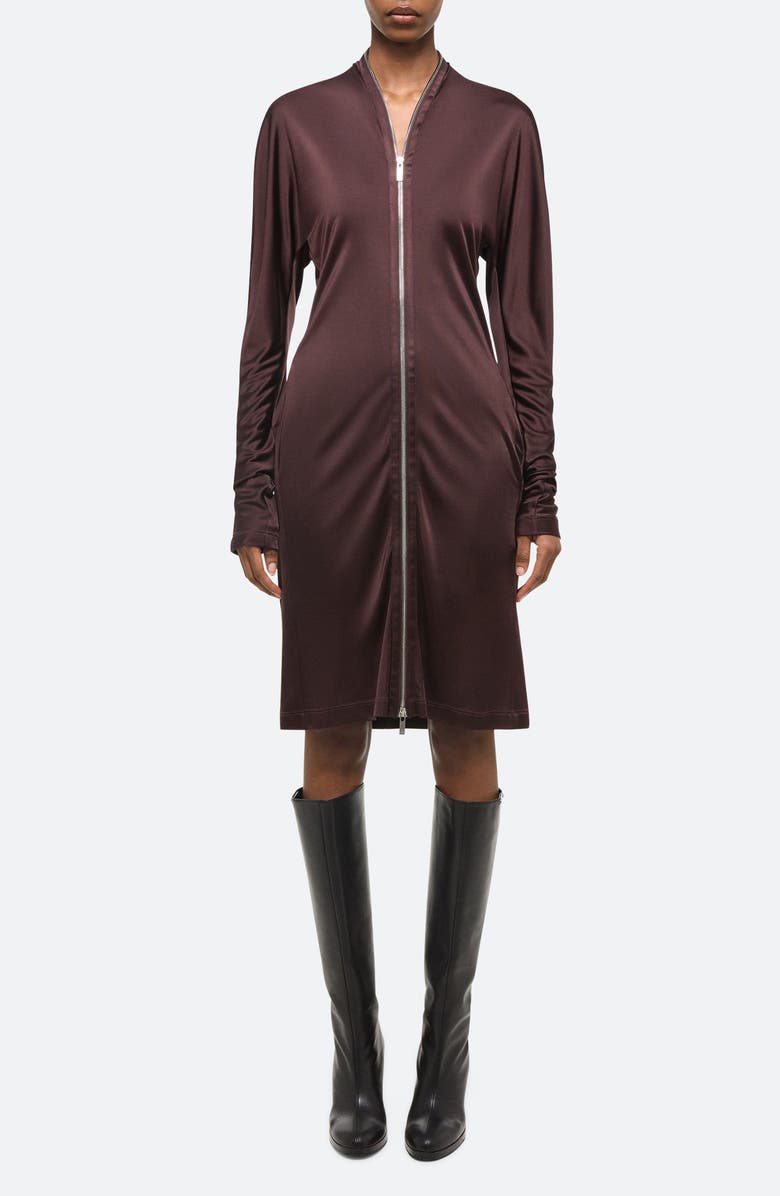 Helmut Lang Z Infinity Liquid Long Sleeve Zip Front Dress, Main, color, Espresso - D1p