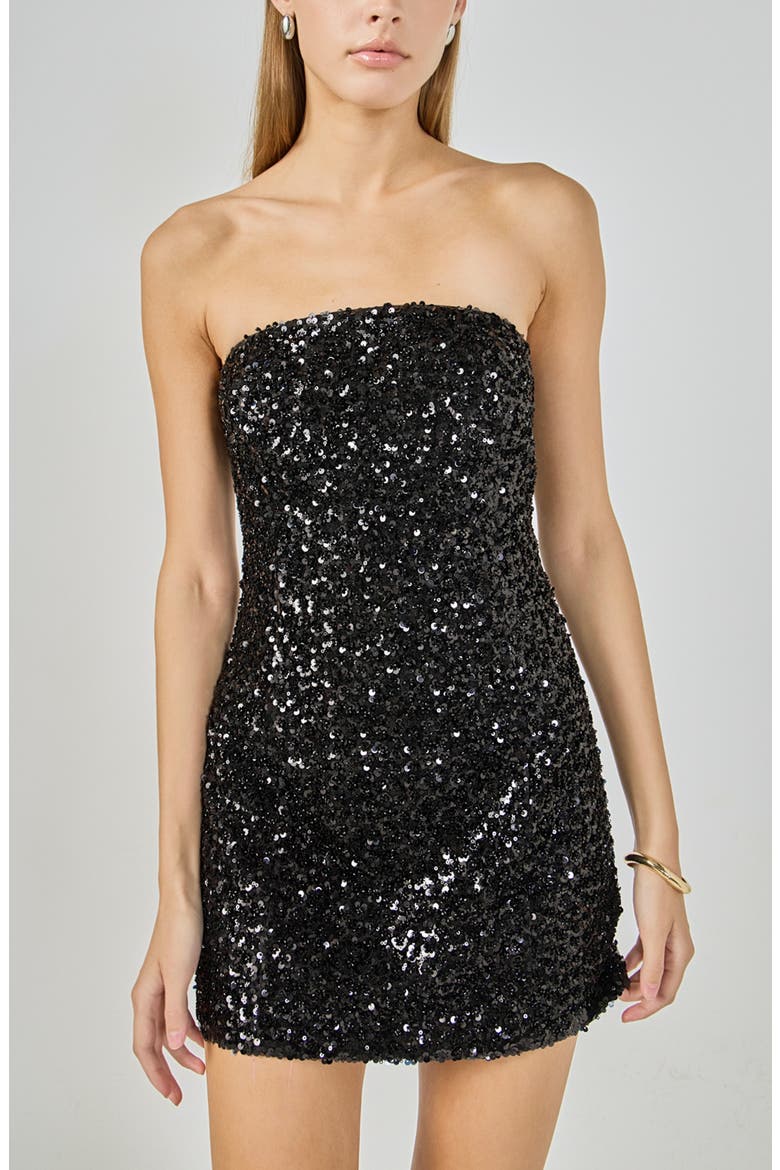Strapless Sequin Minidress, Alternate, color, BLACK