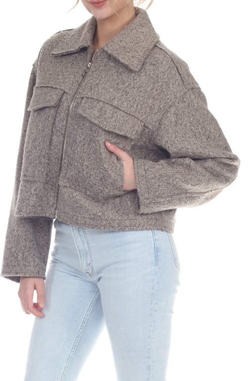 Rain And Rose Boiled Faux Shearling Crop Utility Jacket In Gray