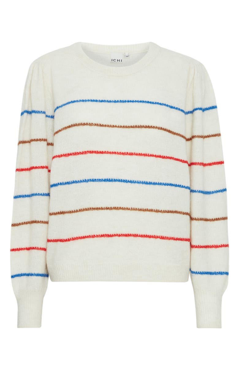 ICHI Kamara Stripe Sweater, Main, color, Cloud Dancer Stripe