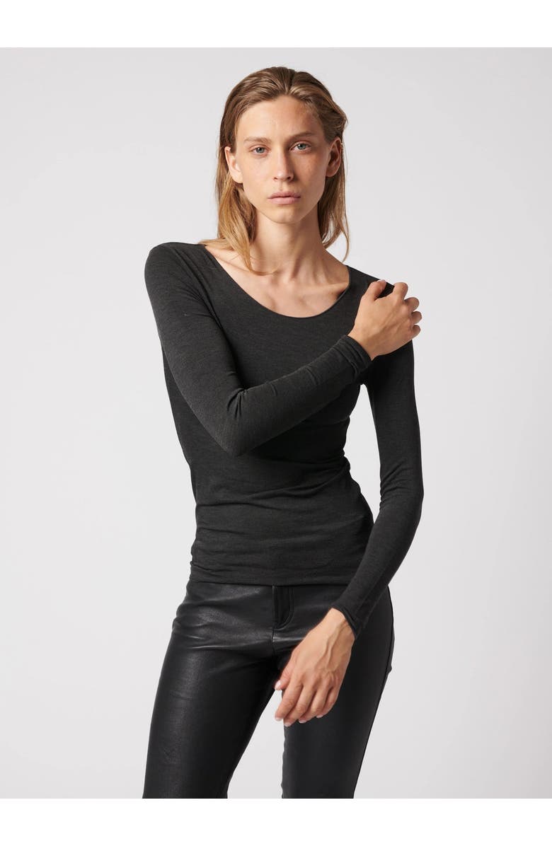 Majestic Filatures Soft Touch Long Sleeve Merrow Edge Boatneck T-Shirt, Alternate, color, Anthracite