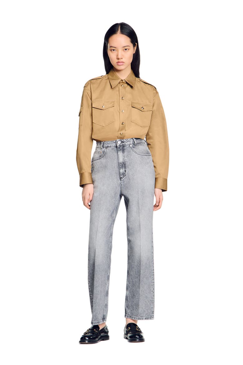 Low-waisted straight-leg jeans, Alternate, color, Grey