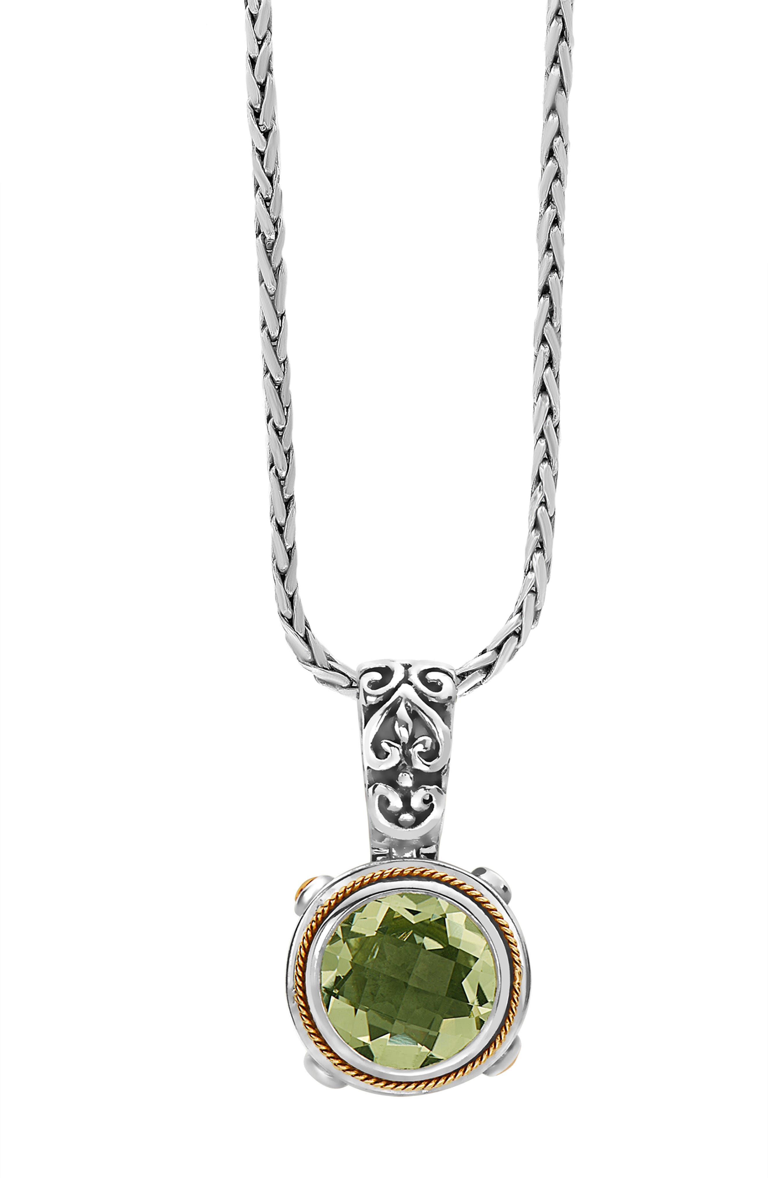 EFFY Sterling Silver & 18K Gold Green Amethyst Pendant Necklace
