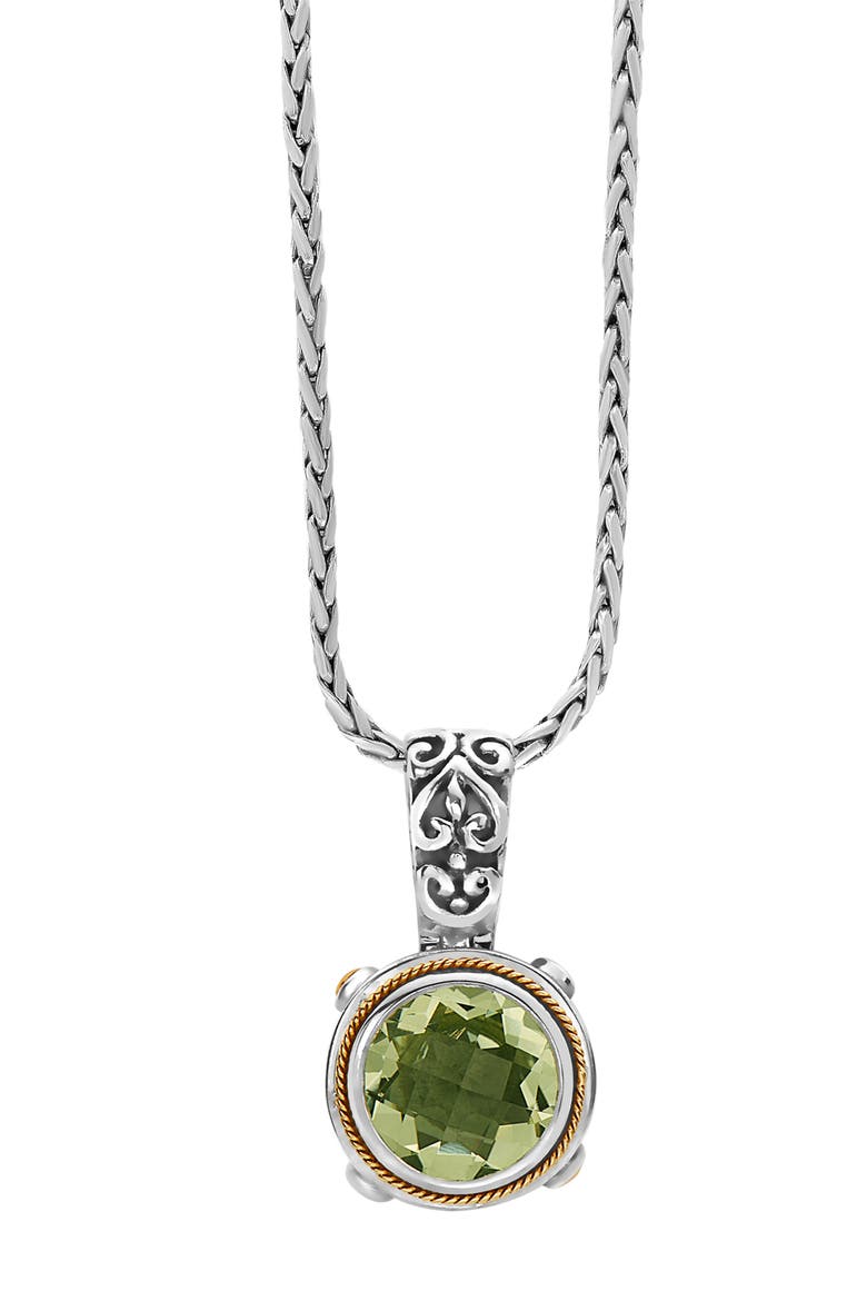 Sterling Silver & 18K Gold Green Amethyst Pendant Necklace, Main, color, GREEN